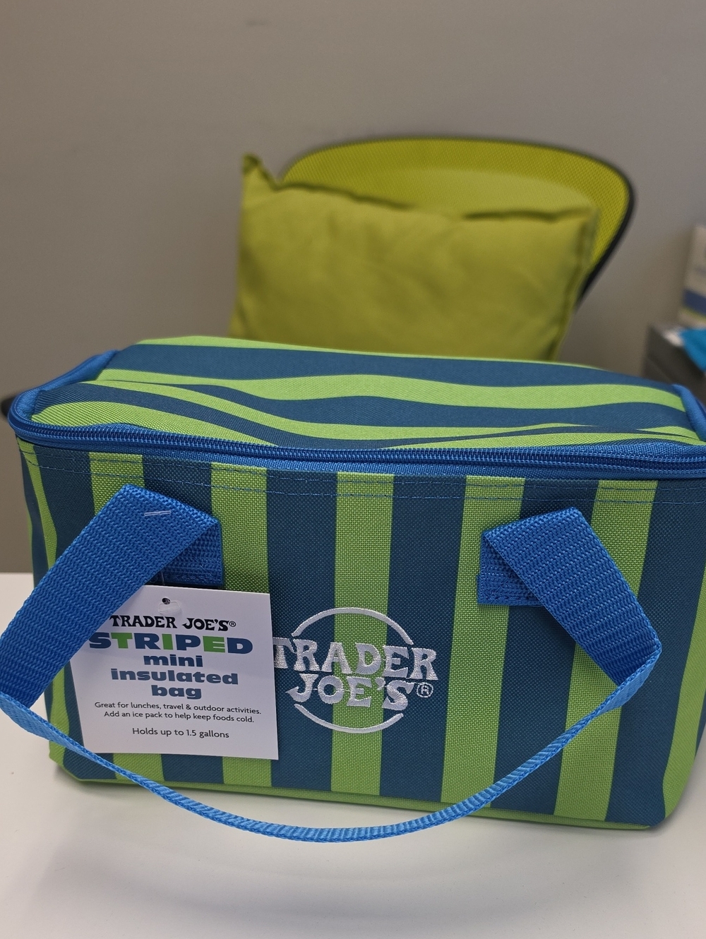 Trader Joe's Green & Blue Striped Insulated Cooler Bag